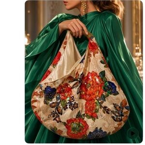 Floral Sequin Women's Bag boho so pretty light new button closure